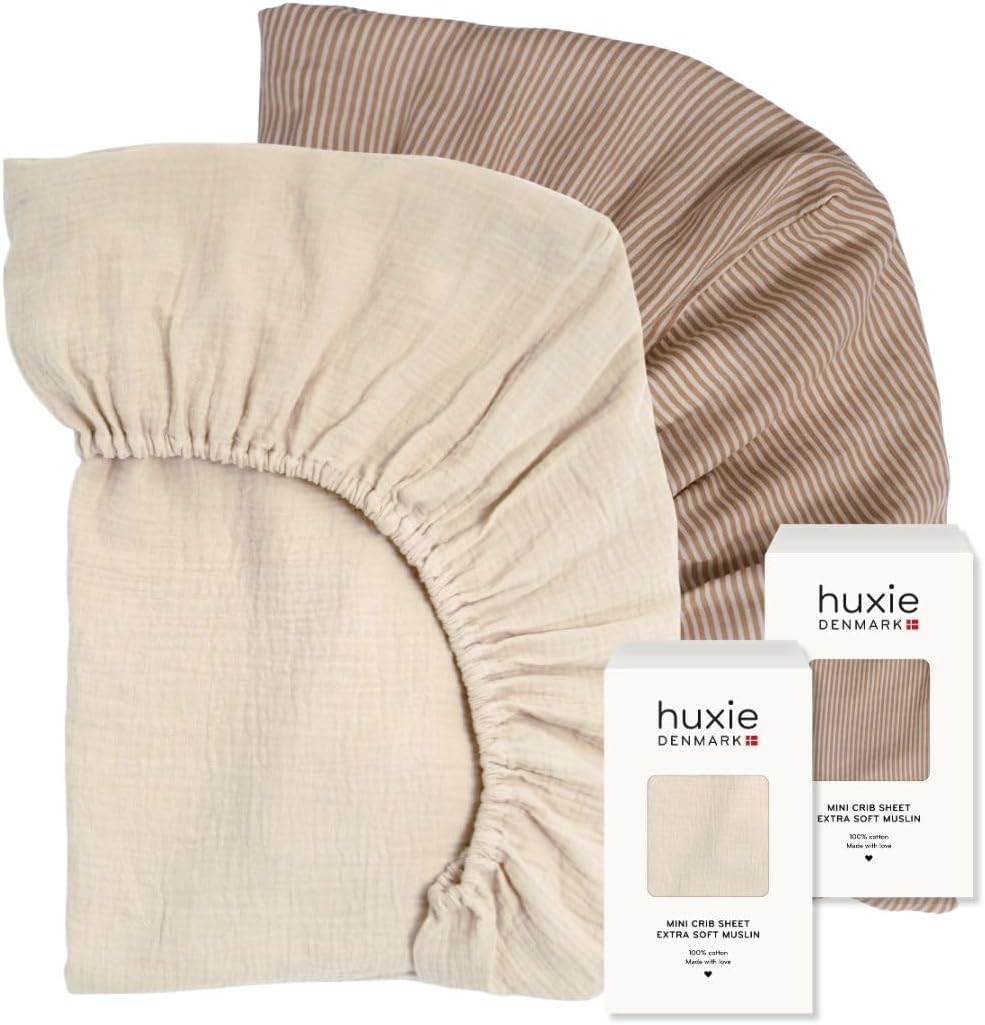 Huxie Mini Crib Sheets Organic Cotton Muslin Fitted Sheet 24 x 38