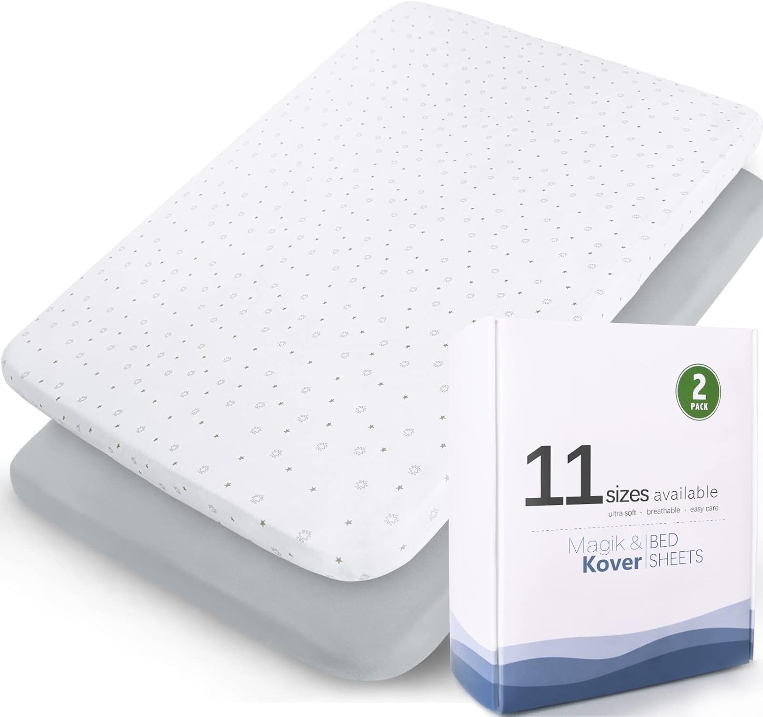 Magik Kover Playpen Sheets 2 Pack - Grey White Star Fitted