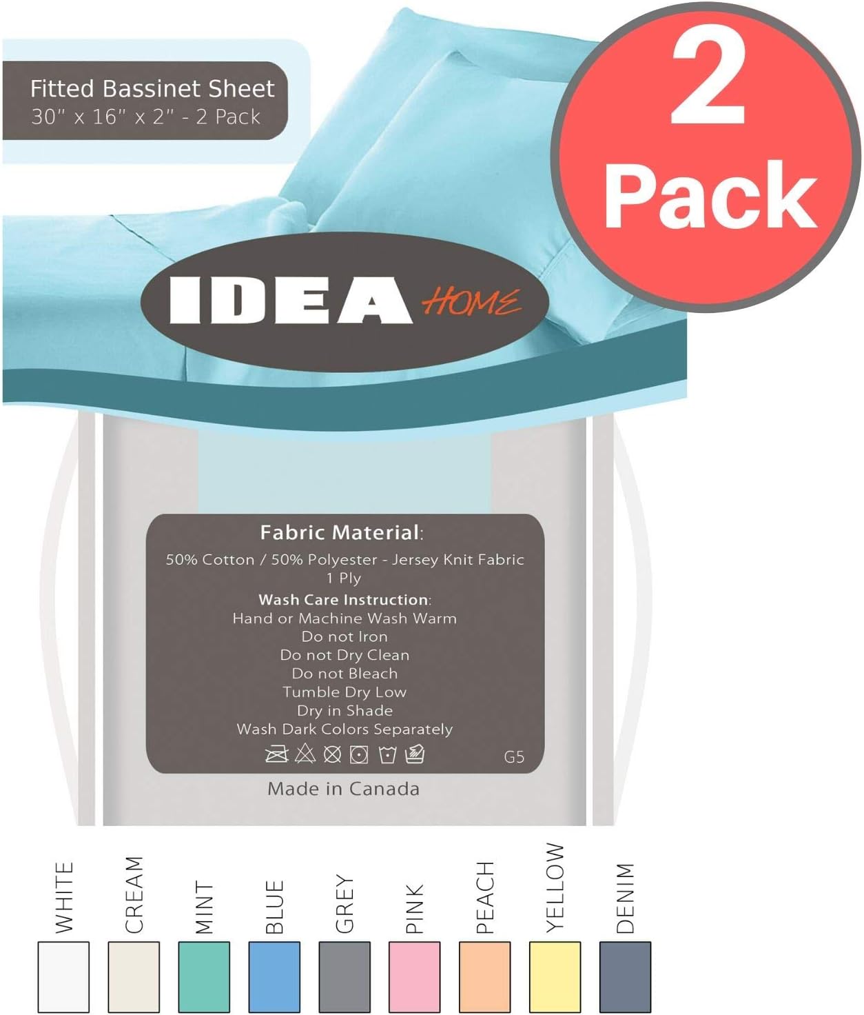 Ideahome Bassinet Sheet Set 30 x 16 x 2 - 2 Pack