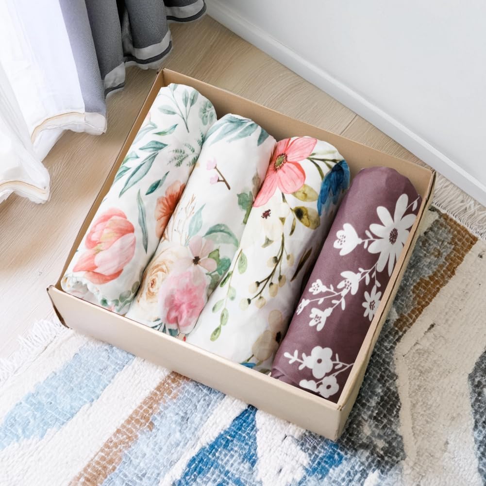 FIGEPO 4 Pack Baby Girl Bassinet Sheets Set 1