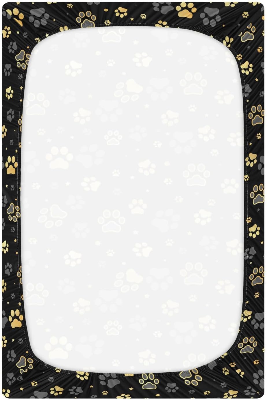 Baby Crib Sheet with Dog Paw Print and Star Design