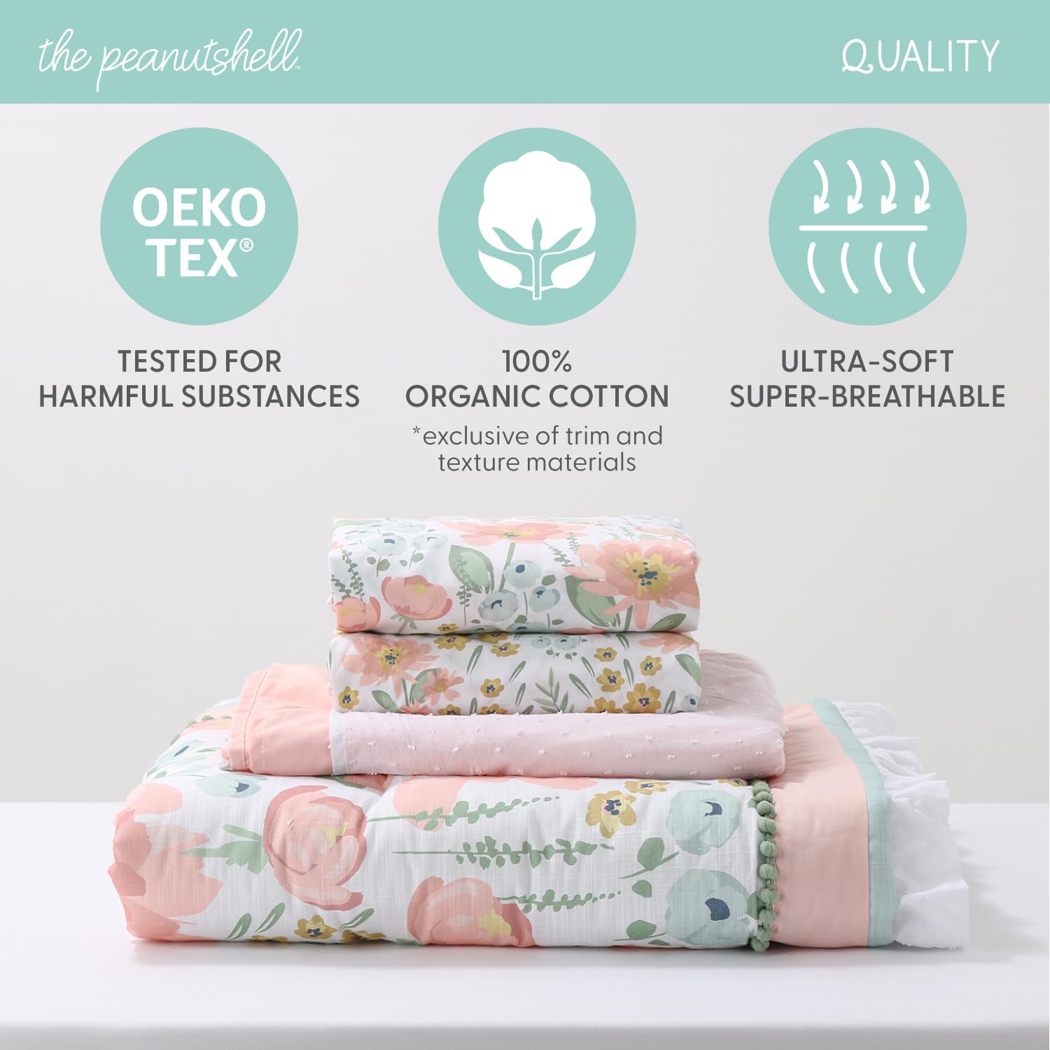 The Peanutshell 4-Piece Organic Cotton Baby Bedding Set for Girls - Wildflower