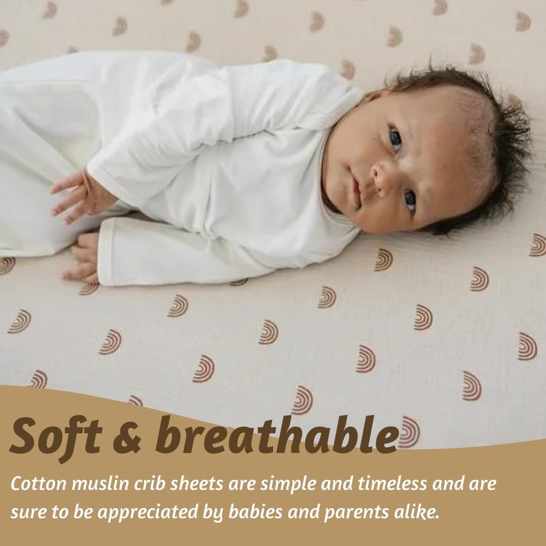 IDYLLICA Muslin Crib Sheets 2-Pack Rainbow Pattern