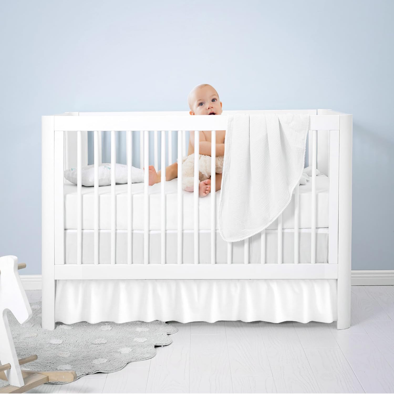 Dees Collection Ruffled Crib Bed Skirt - 24x42 Inch White 14 Drop 1