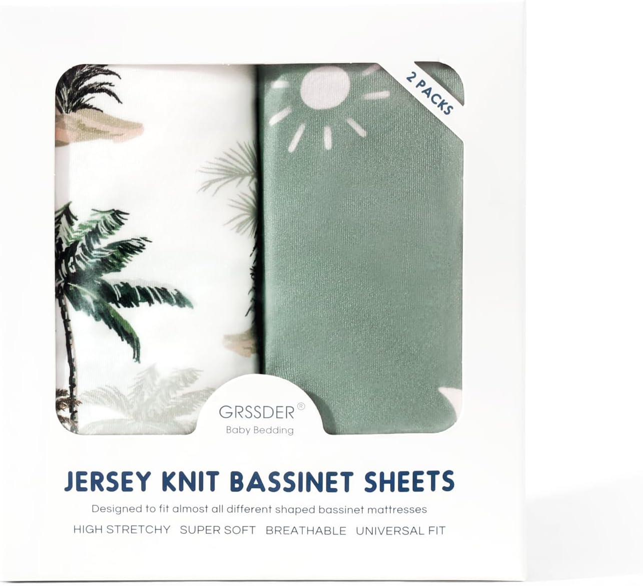 GRSSDER Stretchy Bassinet Sheet Set 2 Pack Universal Fit