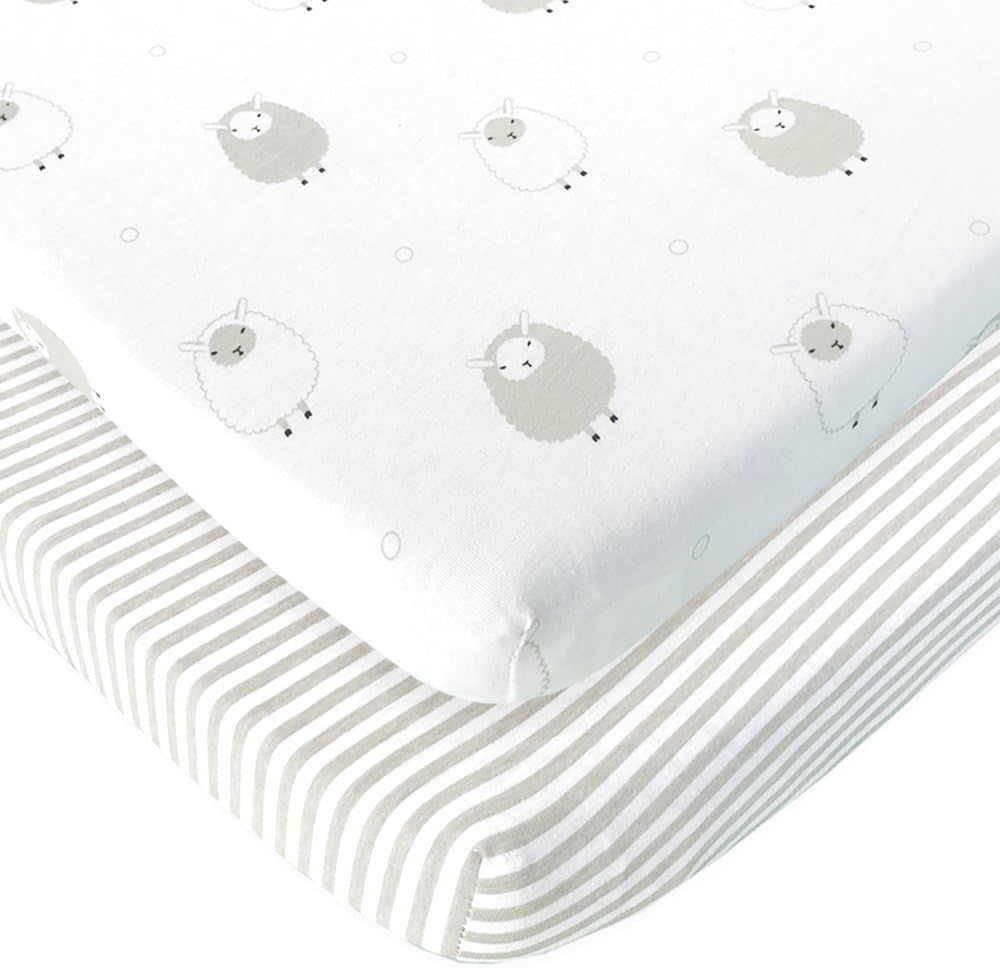Joey Joan Bedside Sleeper Bassinet Sheets - 2 Pack Grey Sheep Stripe