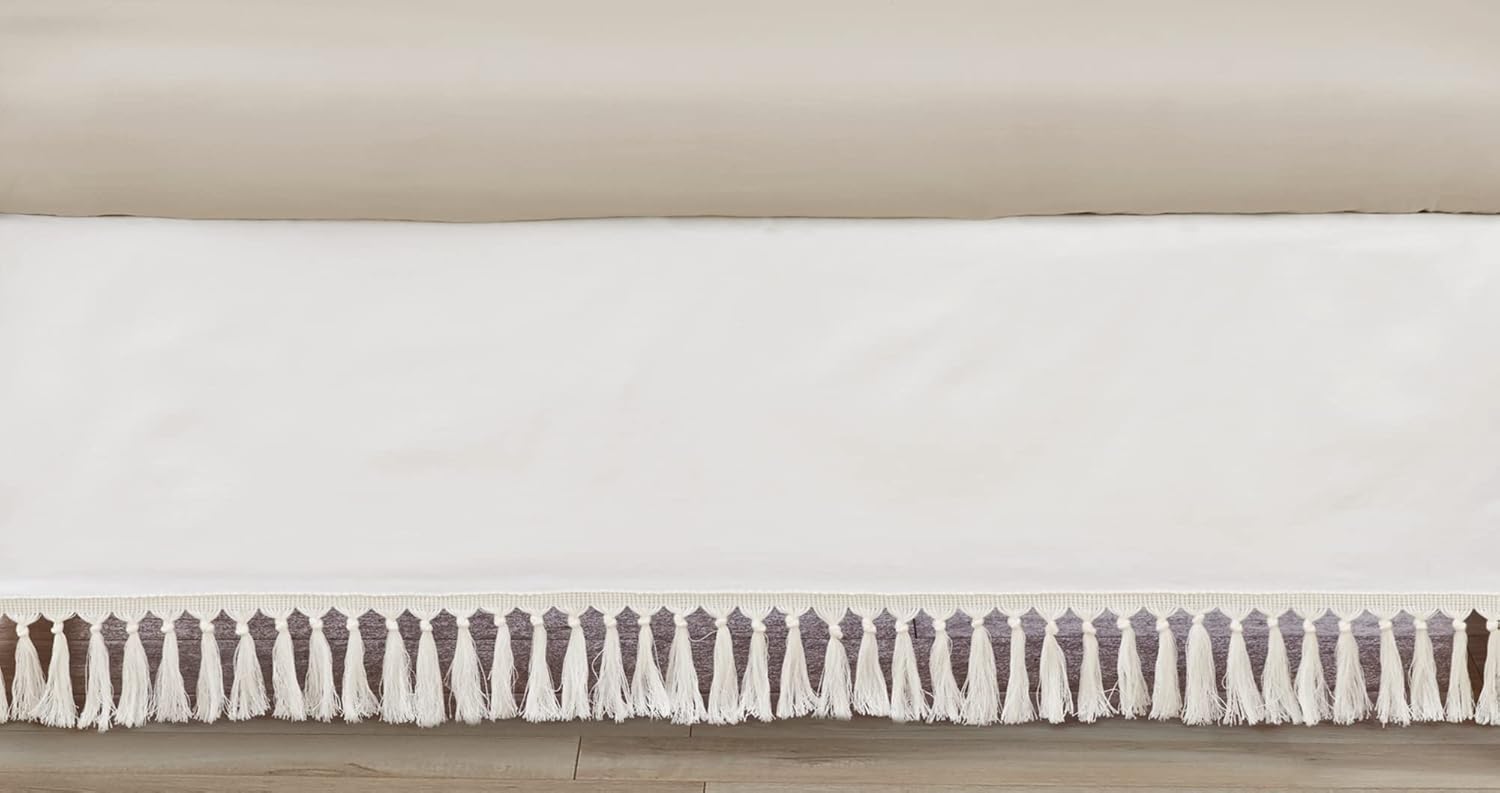Sweet Jojo Designs Ivory Crib Bed Skirt with Boho Fringe