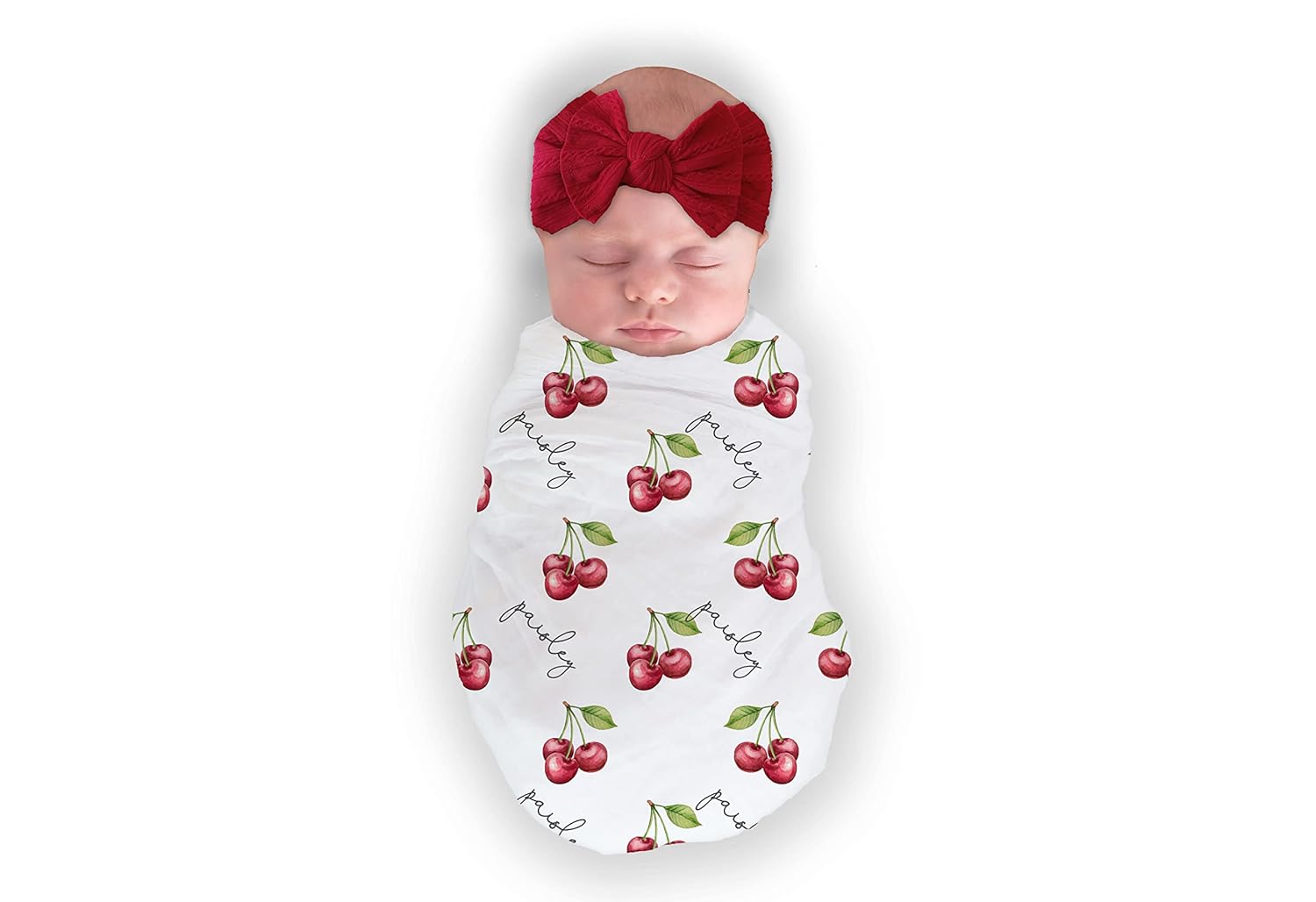 Baby Girl Cherry Swaddle Blanket with Name