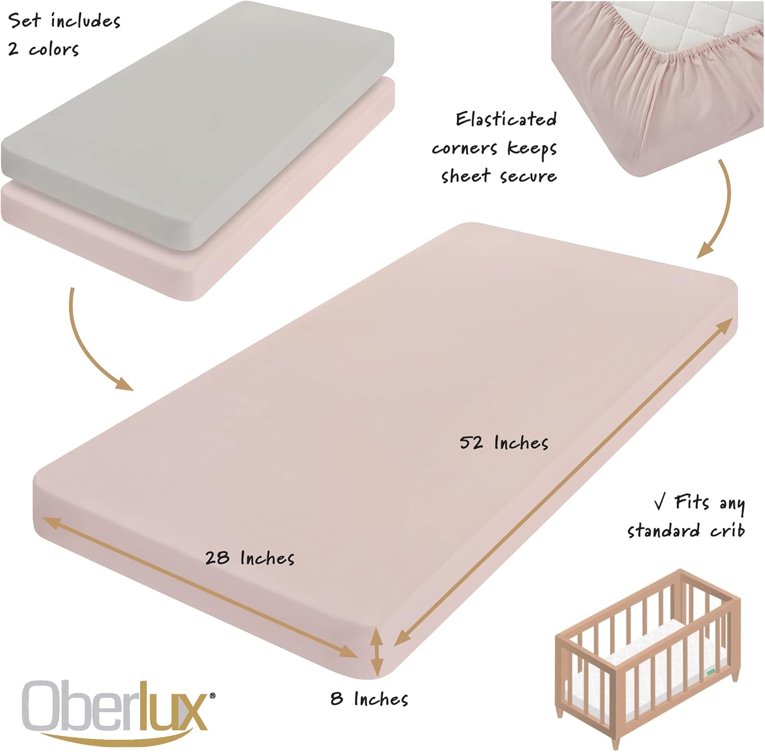 OBERLUX Crib Bedding Set for Girls - 4 Piece