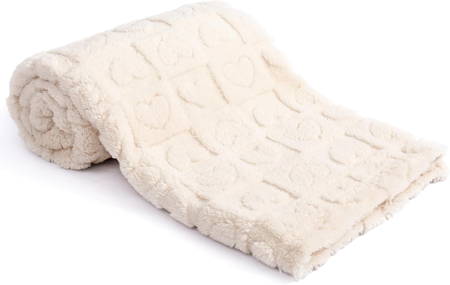 Excervent 3D Heart Checkered Flannel Blanket - 30x40 Inches Ivory
