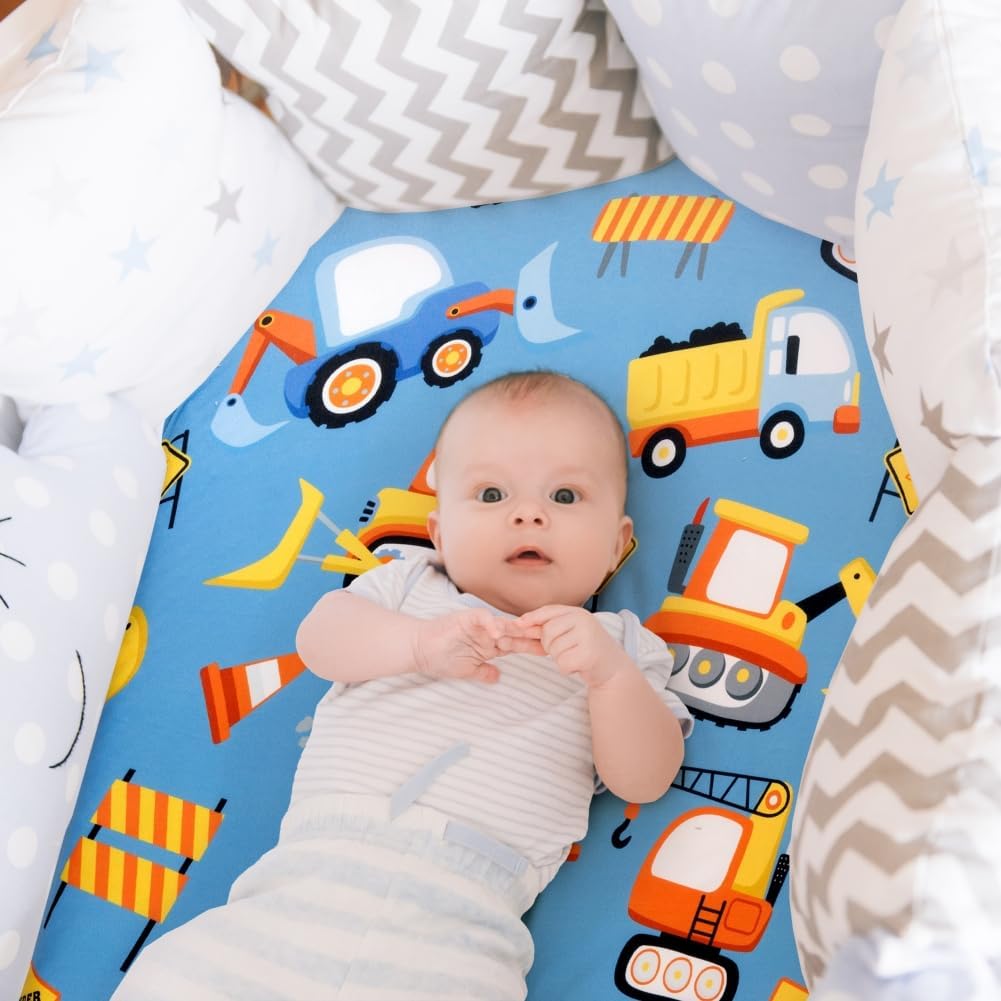 4 Pack Baby Boy Bassinet Sheets Set with Construction Truck and Dinosaur Theme