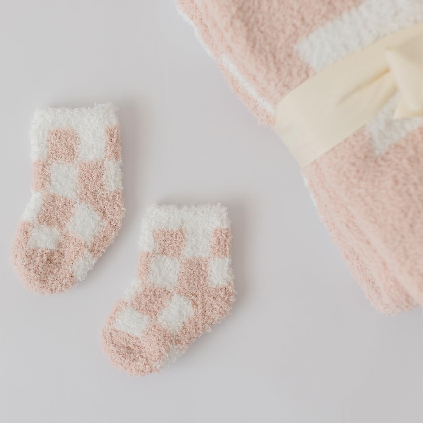 Orelle Pink Checkered Baby Blanket Socks Set 1