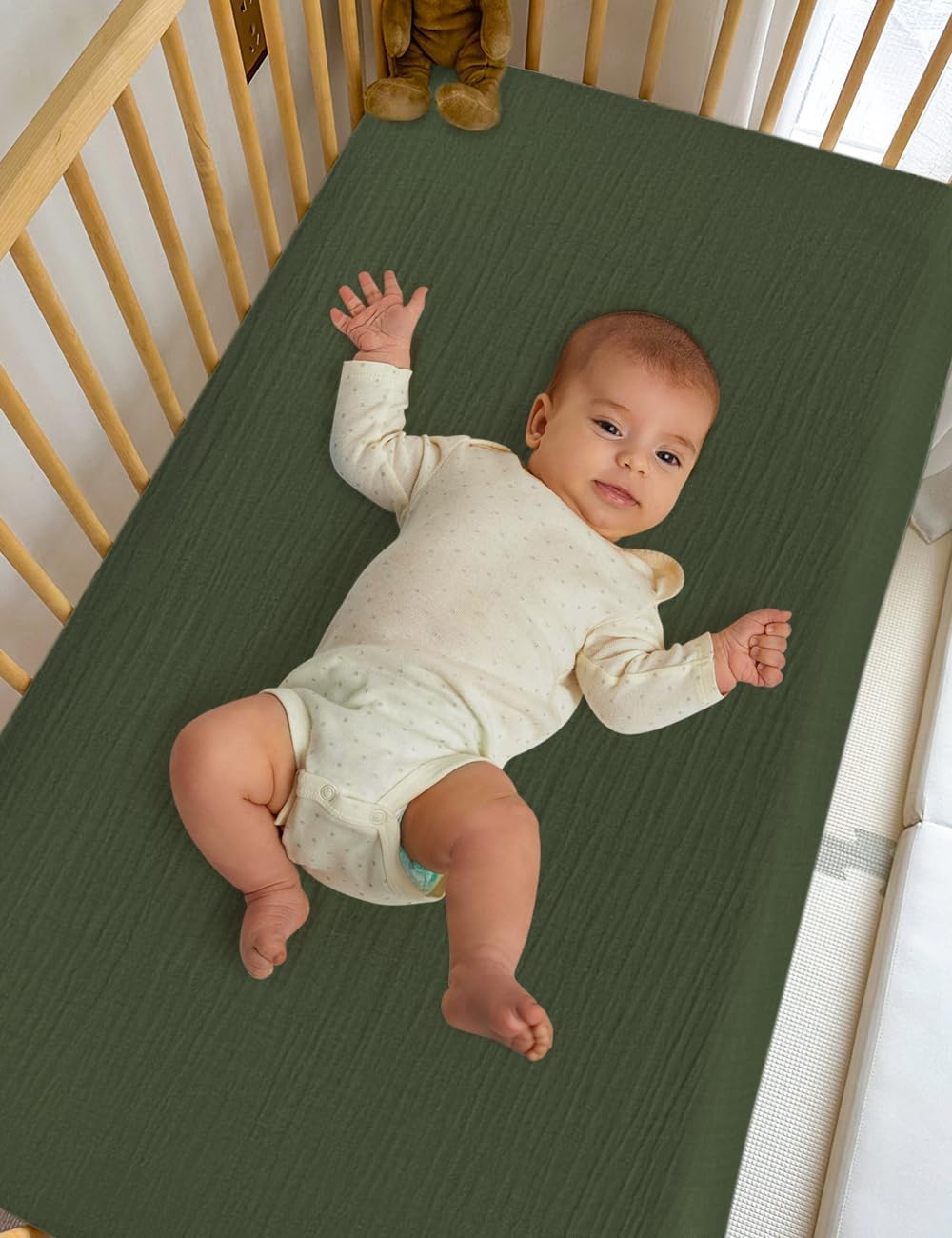 ZURLEFY Olive Green Bassinet Sheets 32x16