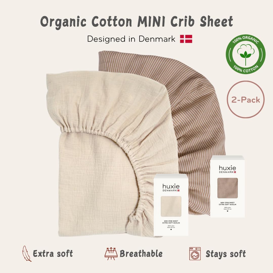 Huxie Mini Crib Sheets Organic Cotton Muslin Fitted Sheet 24 x 38