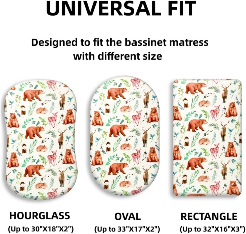4 Pack Bassinet Sheets Woodland Forest Animals Neutral Unisex