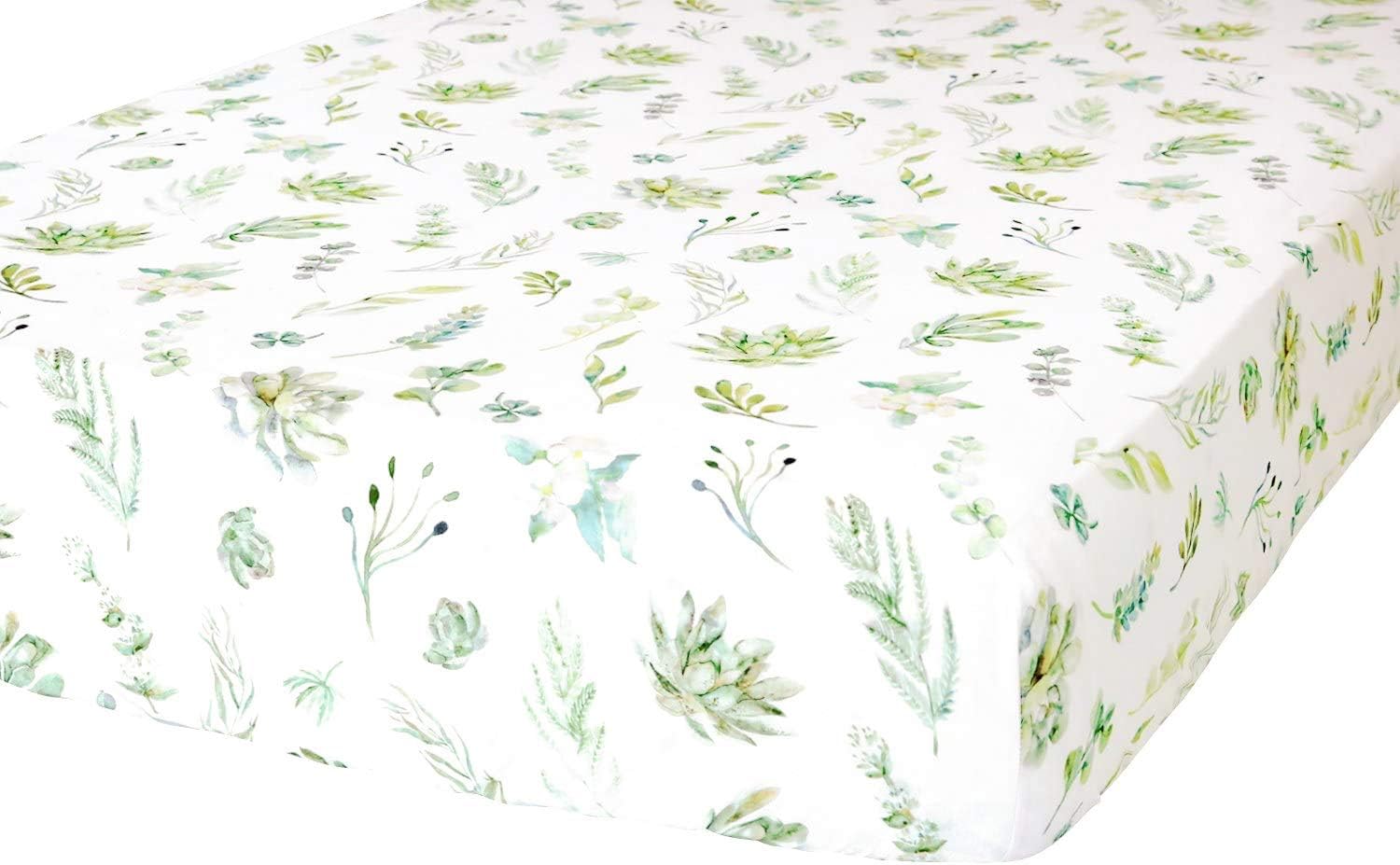 ADDISON BELLE 100 Cotton Crib Sheet with Succulents Print 1