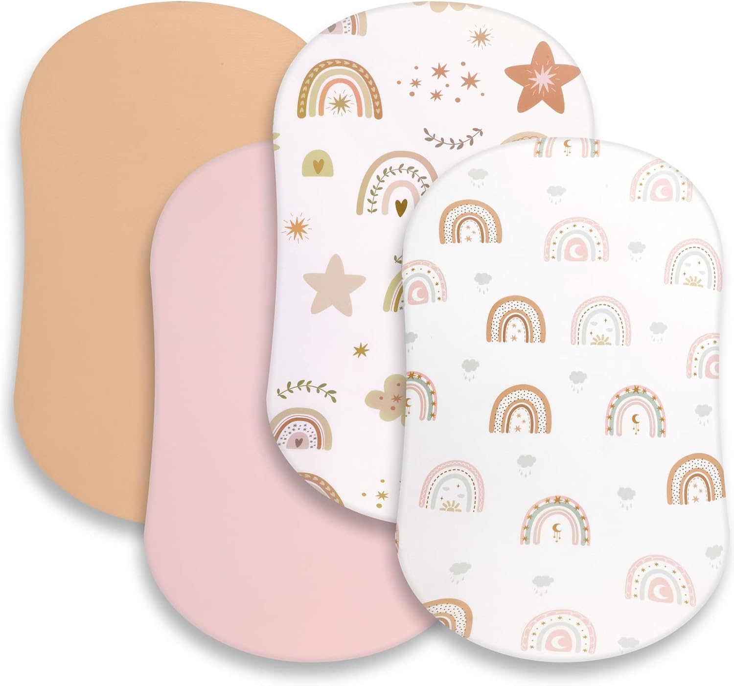 Rtteri 4 Pcs Baby Bassinet Sheets Soft Cotton Boho Rainbow