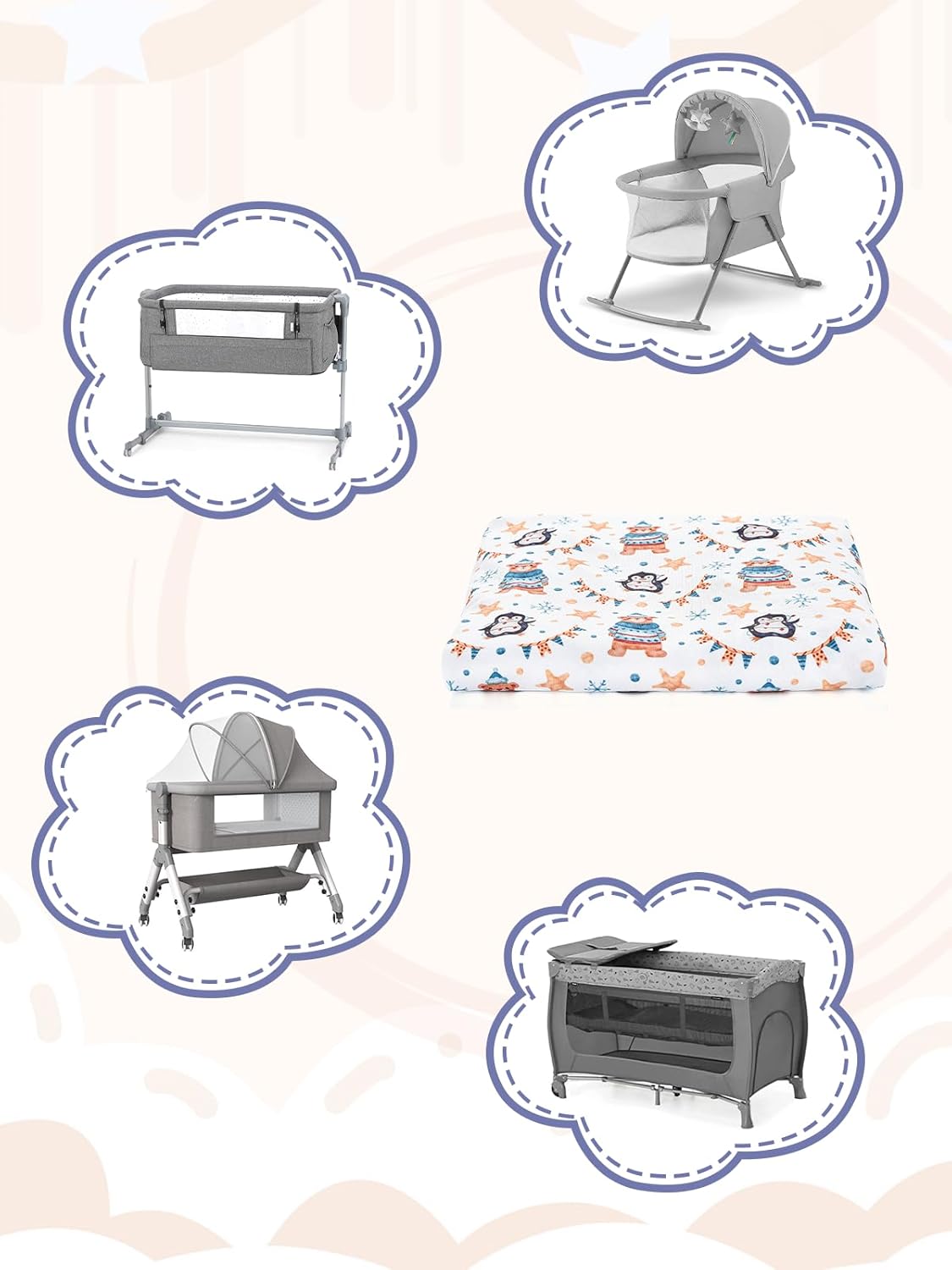 Cozary Baby Bassinet Fitted Sheets Waterproof Breathable Animal Cartoon 1PC