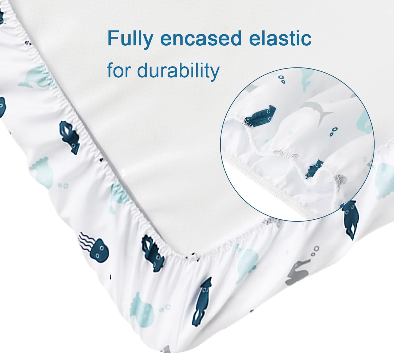 SPRINGSPIRIT Bassinet Fitted Sheets 4 Pack Aqua Dinosaurs