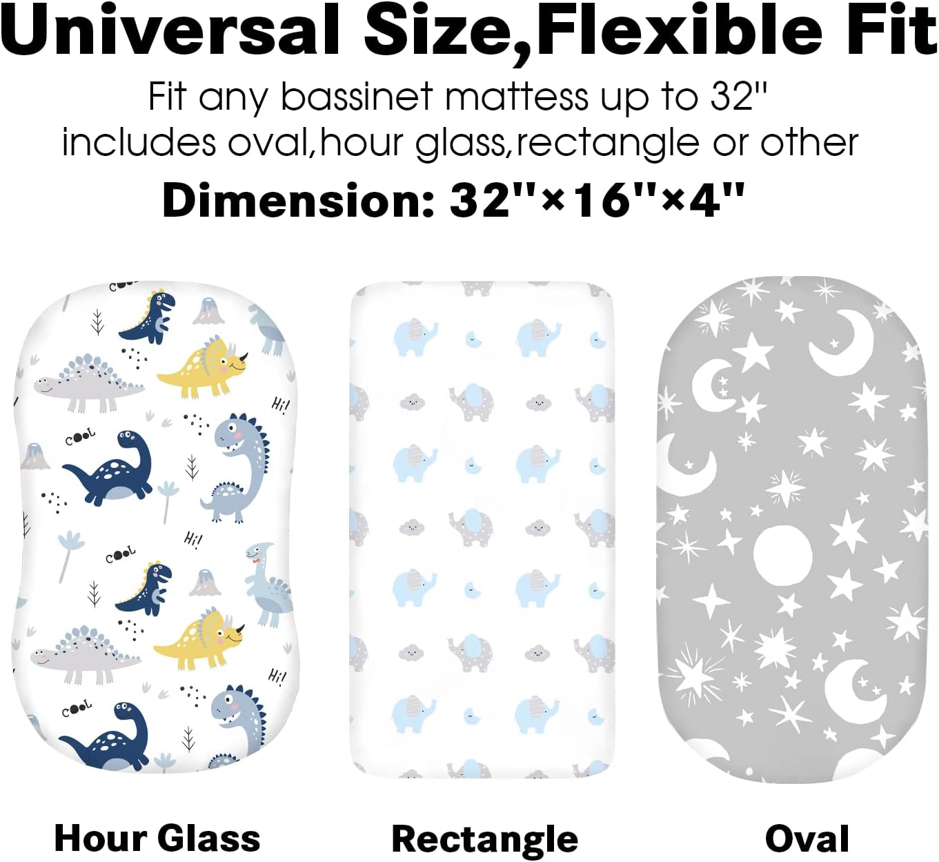 Plushii Dinosaur Bassinet Sheets 3 Pack