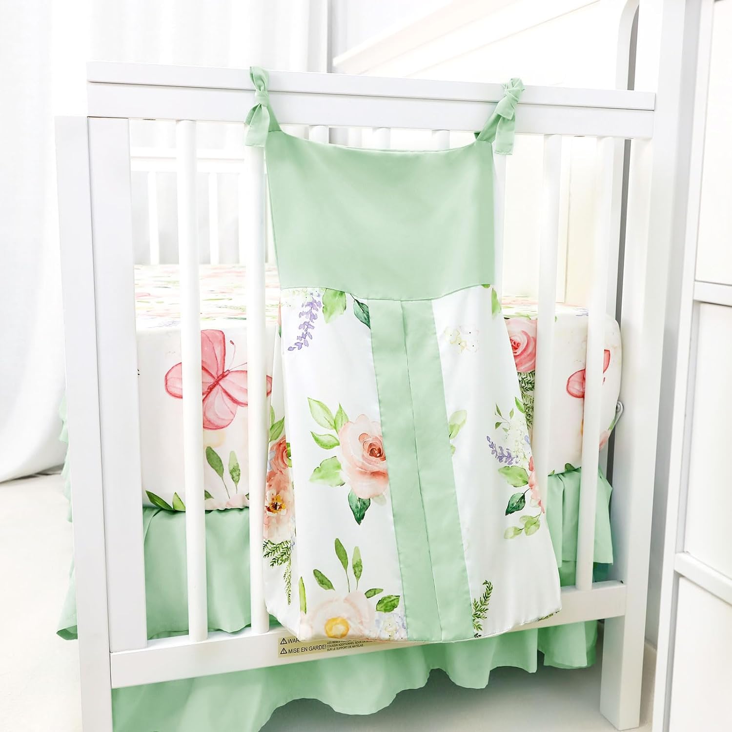 4-Piece Crib Bedding Set Green Pink