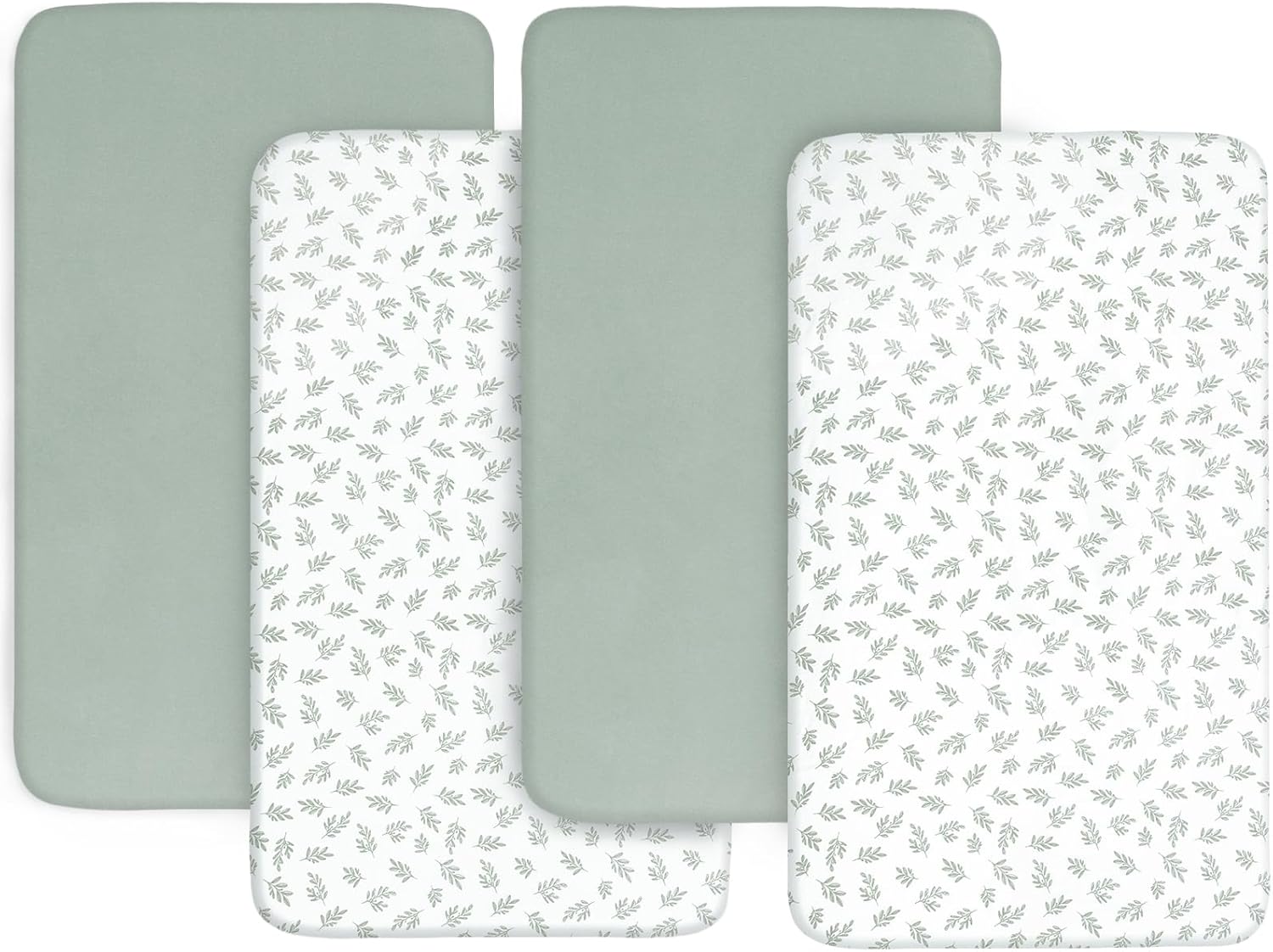 Biloban Baby Bassinet Sheets 4 Pack - Green Ultra Soft Skin-Friendly
