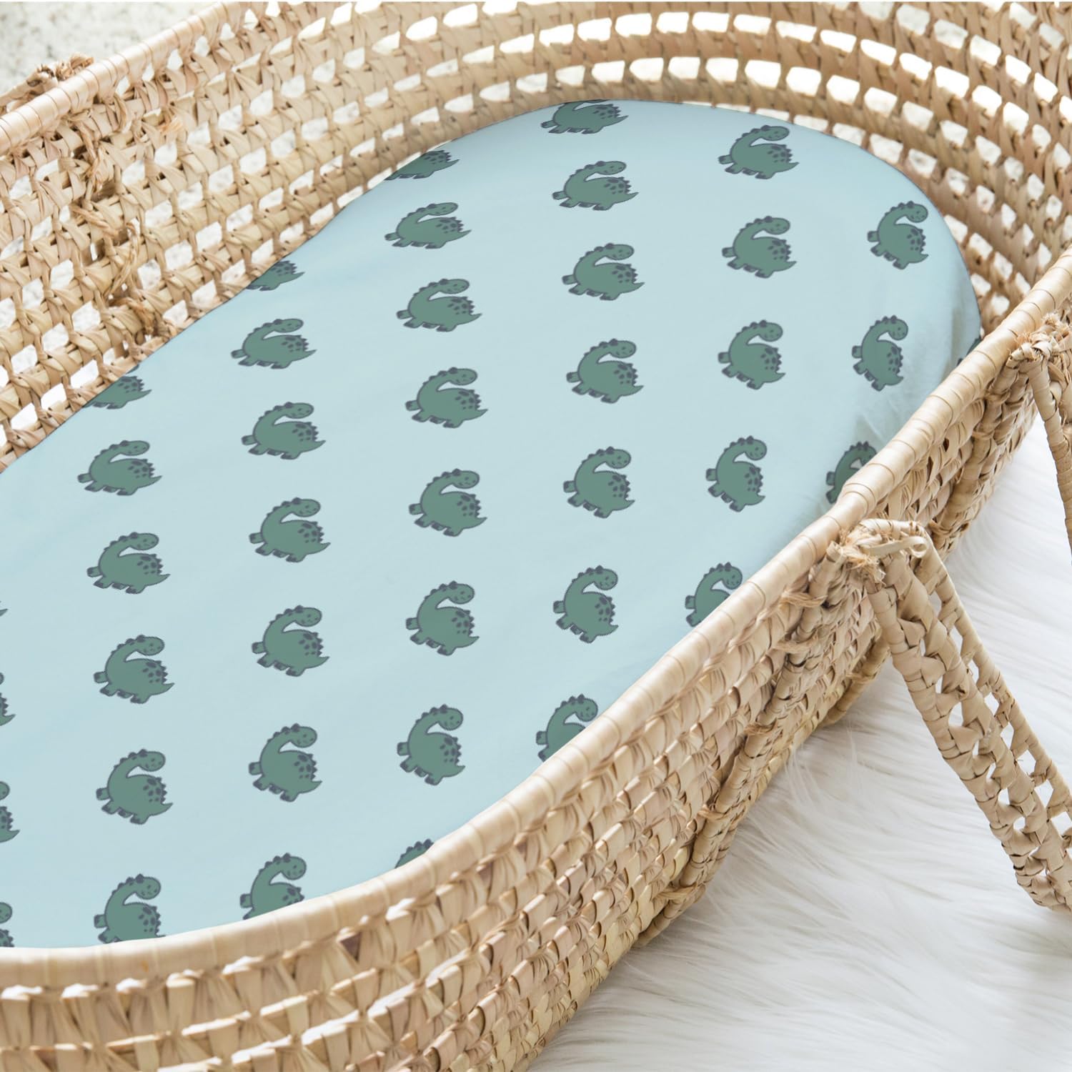 The Peanutshell Baby Bassinet Sheets 4-Pack Green Dino