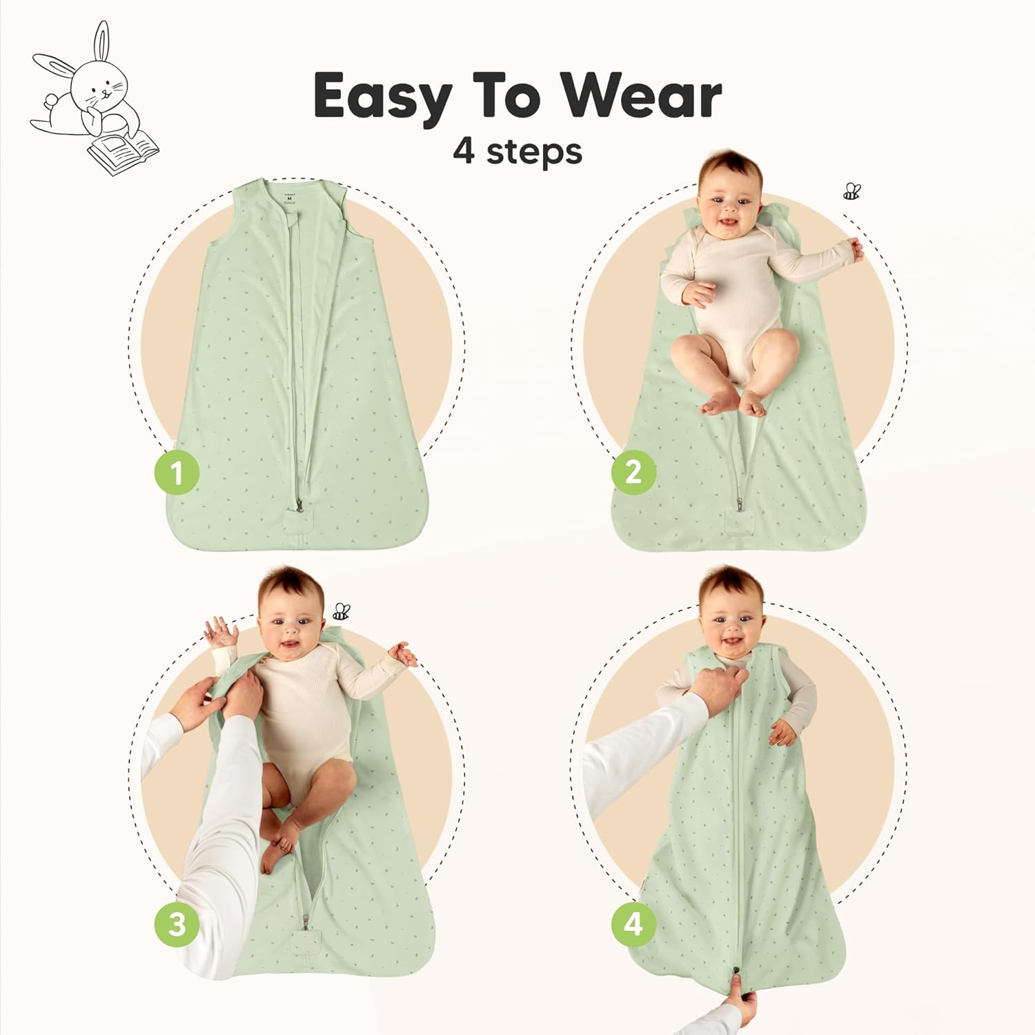 KeaBabies 2-Pack Zipper Sleep Sacks - 05TOG Organic Cotton Bunnies