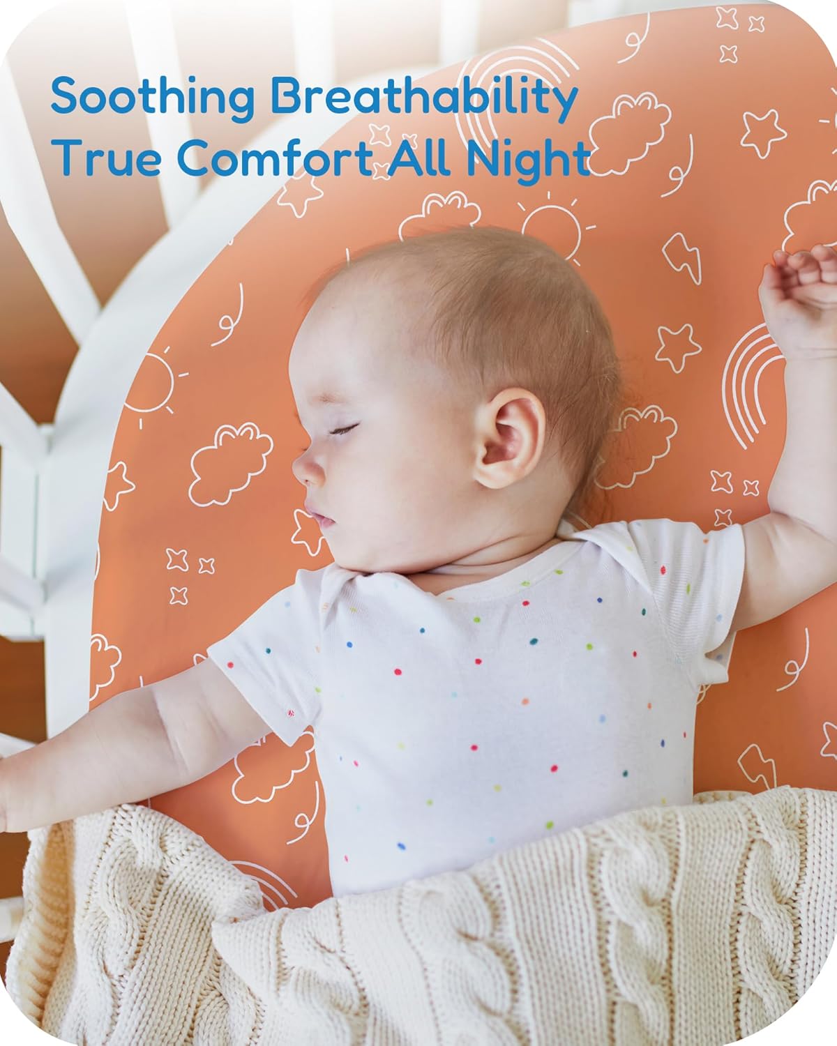 TOTCHILL Bassinet Sheet Set - Orange Cloud and Rainbow Design