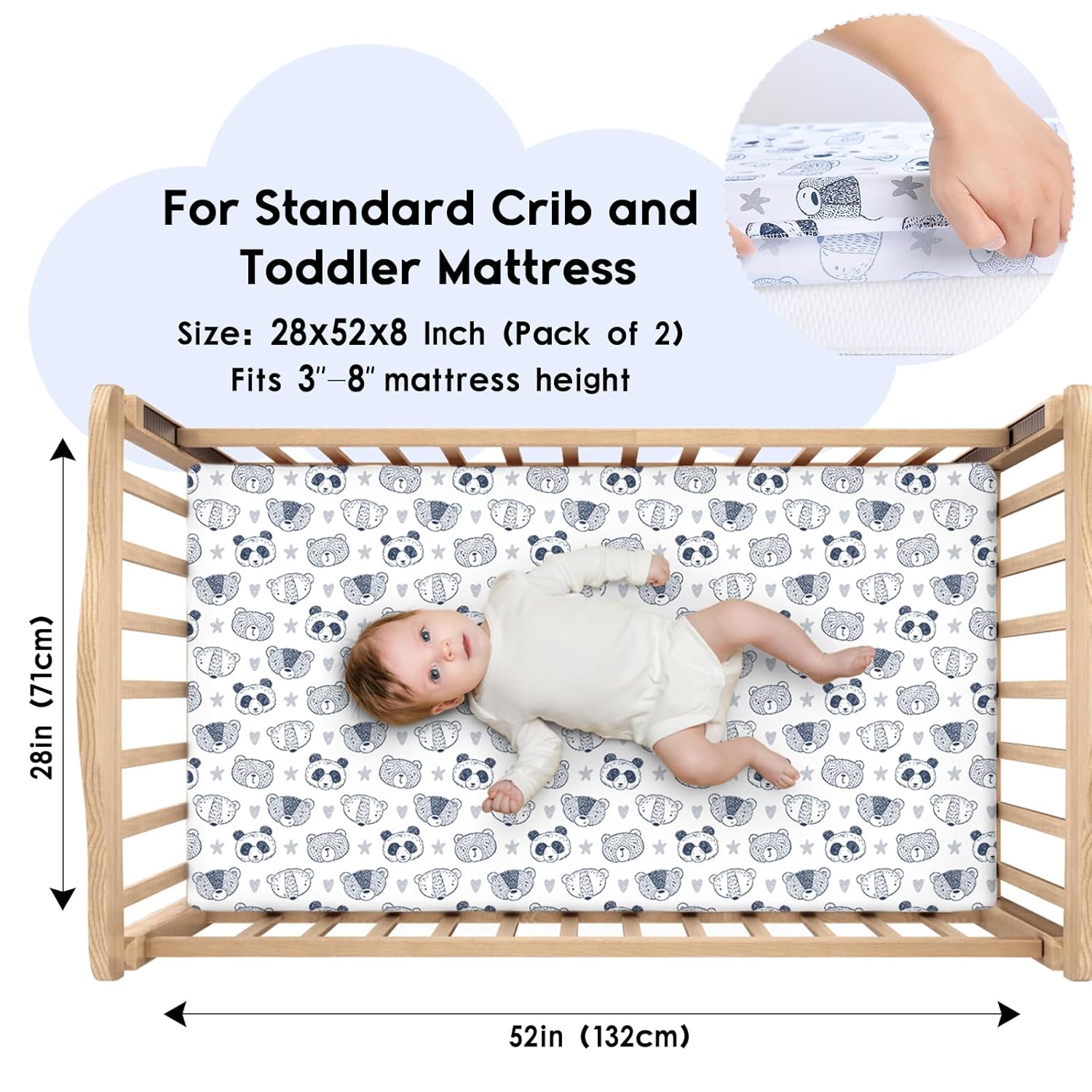 Yoofoss 2 Pack Crib Sheets Panda Design