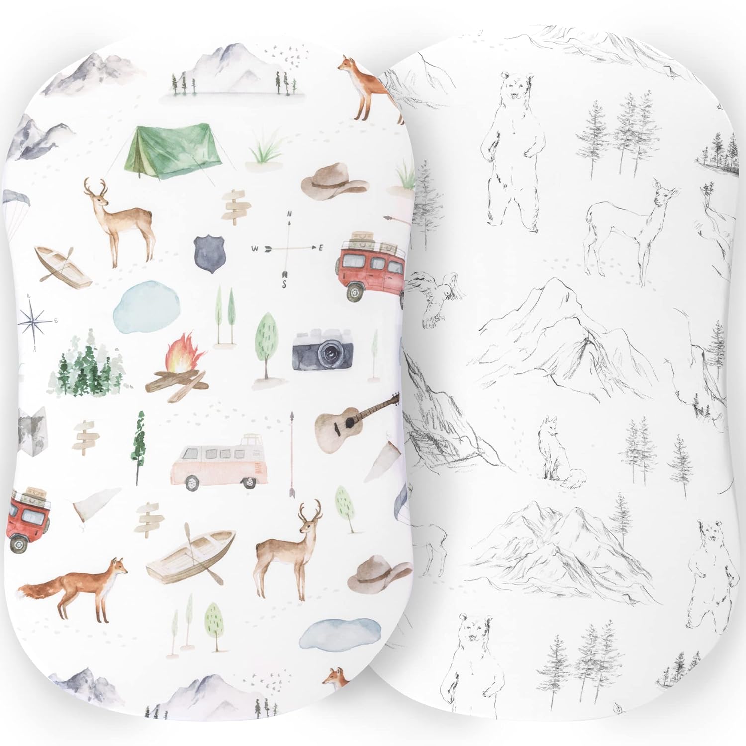 Pobibaby 2 Pack Bassinet Sheets - Woodland Pattern Soft Cotton Blend