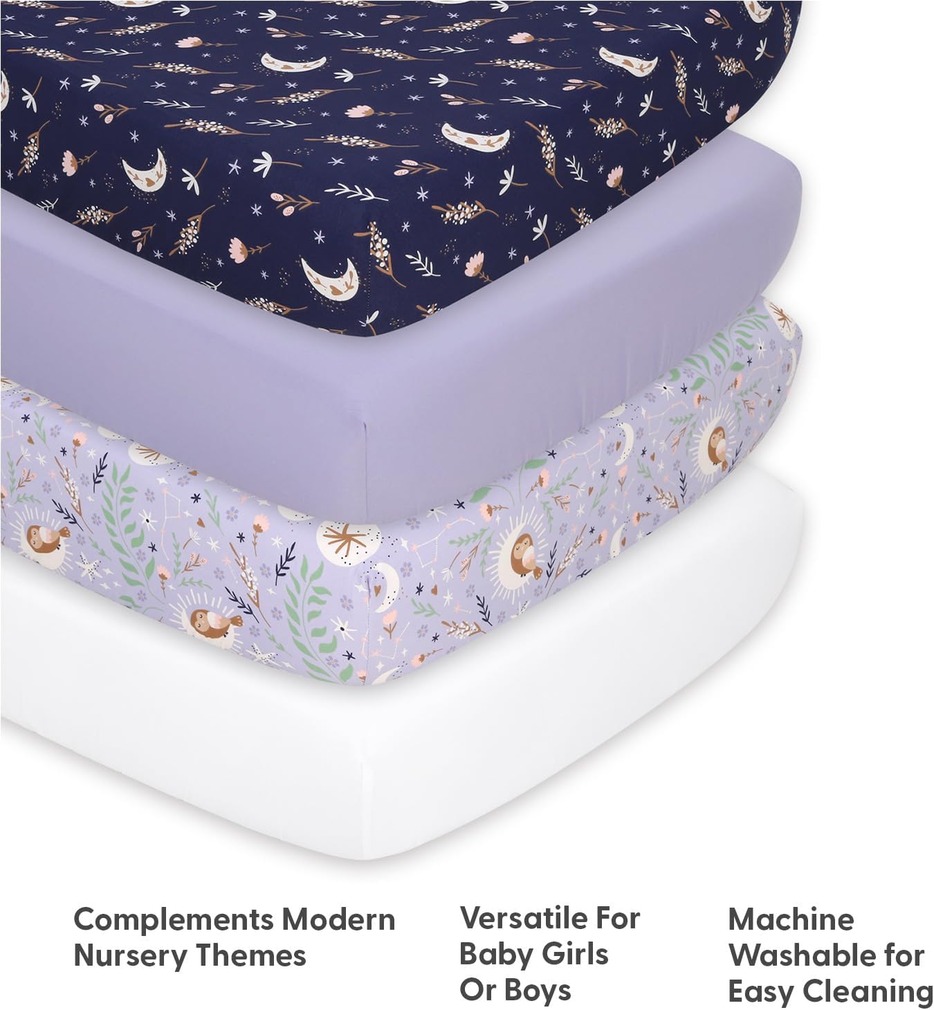 The Peanutshell 4-Pack Fitted Crib Sheets - Lunar Love