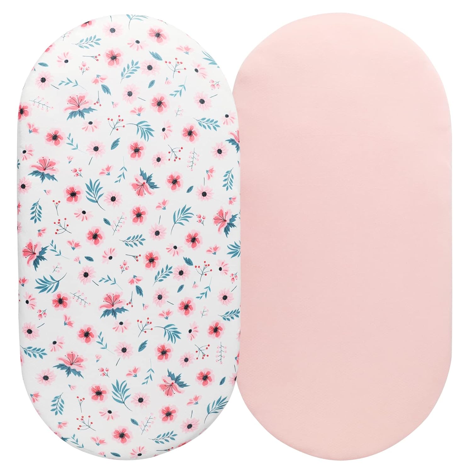 Tontukatu Bassinet Sheet Set 2 Pack Ultra Soft Floral Pink