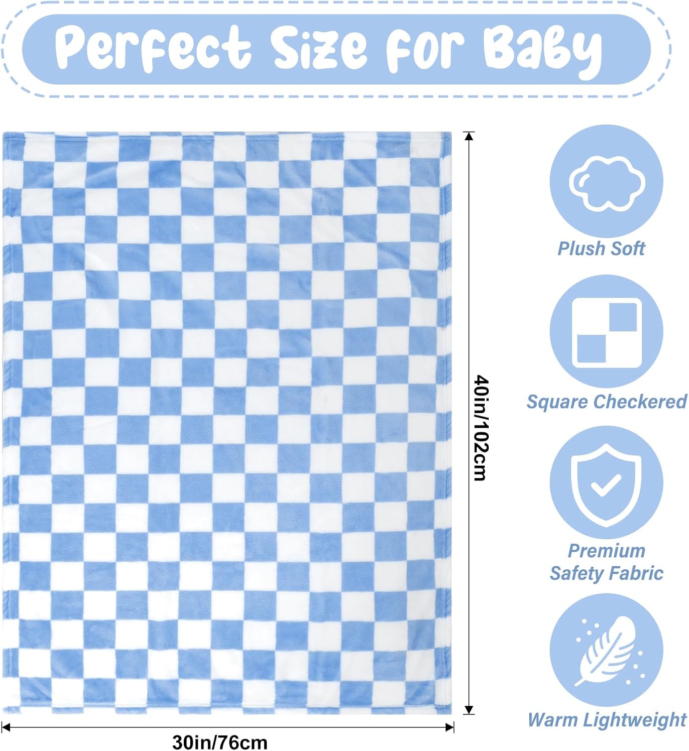 GreatBba Plush Checkered Baby Blanket 30x40 Blue White