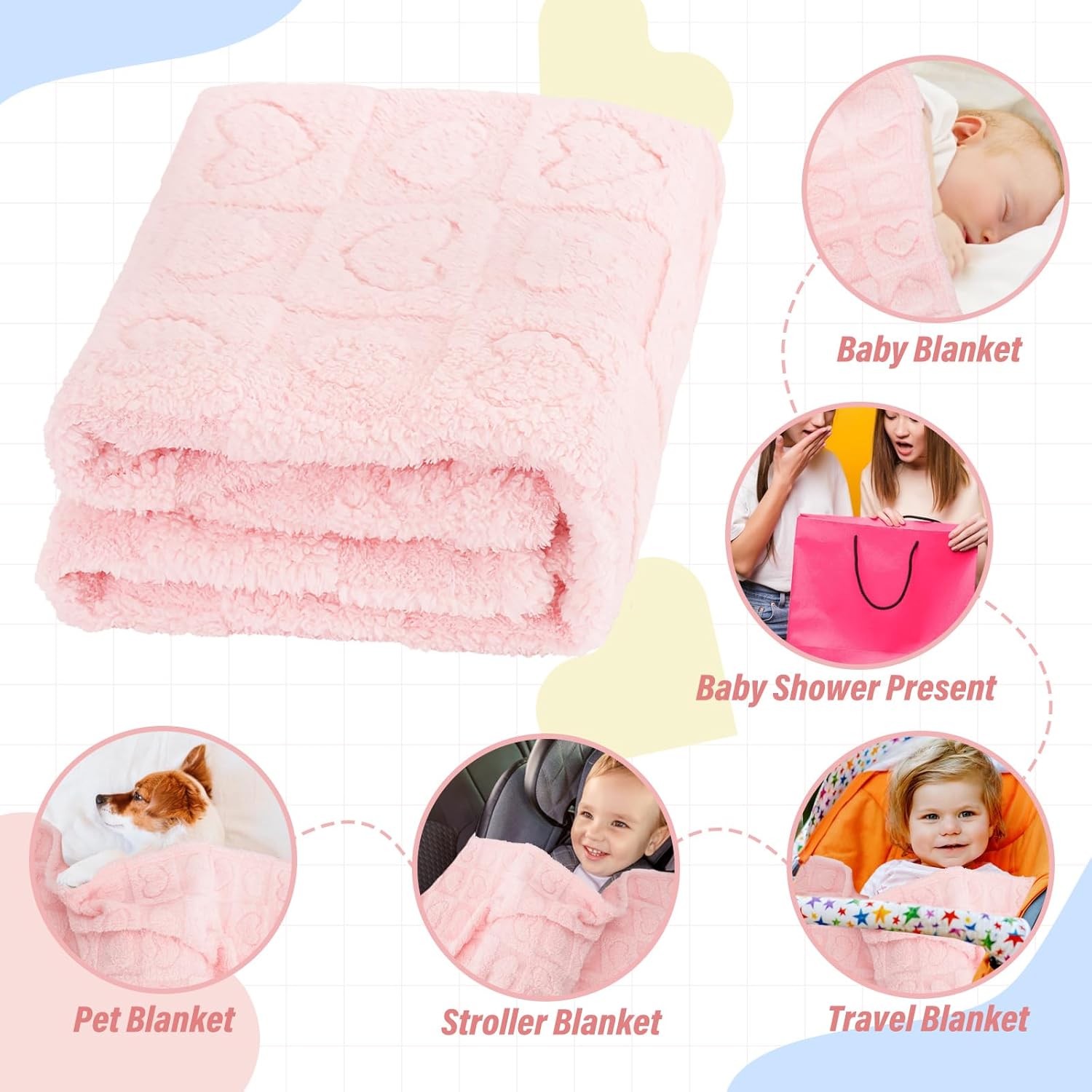 VEIDIA Plush Checkered Baby Blanket 30x39 Light Pink