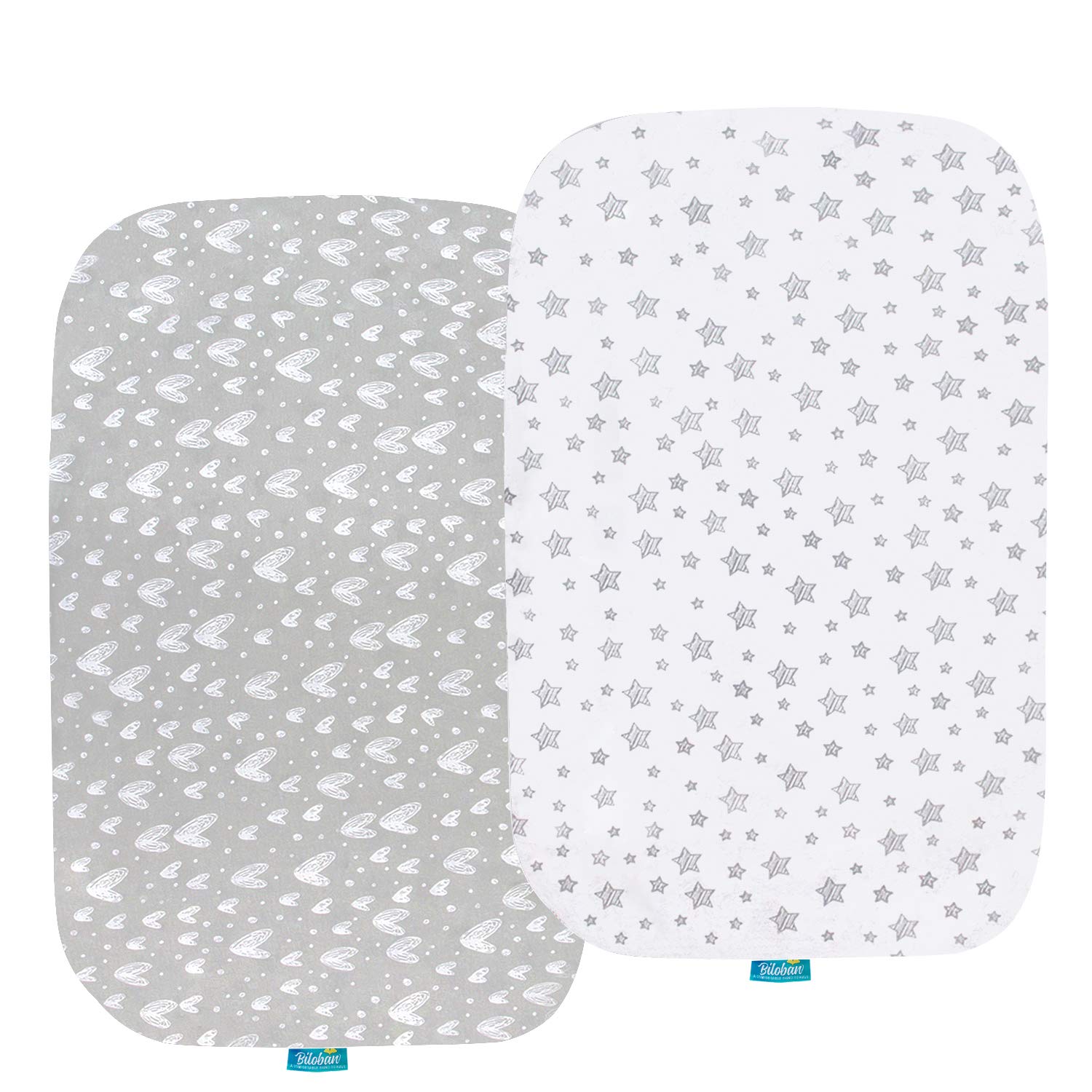 Biloban Bassinet Sheets 2 Pack Grey White Print