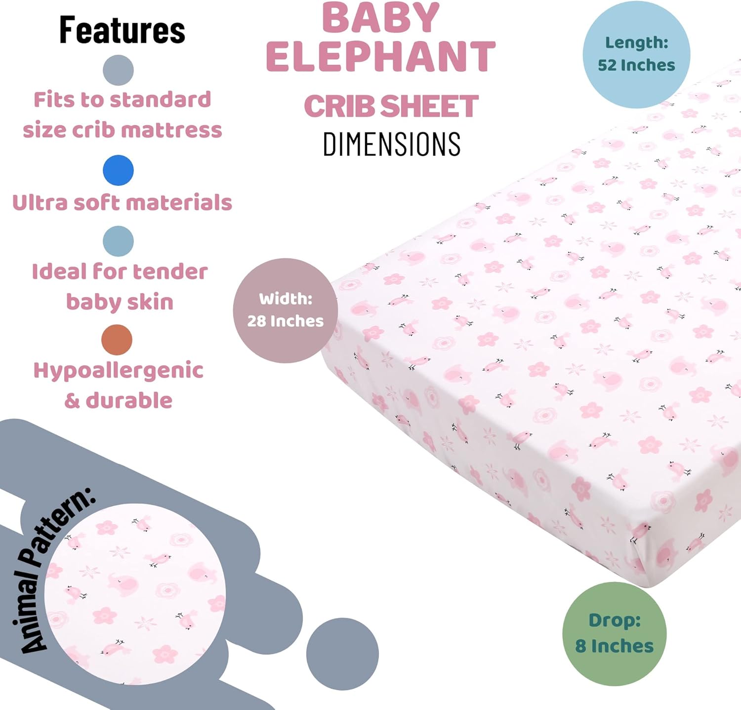 Baby Bees 4-Piece Baby Elephant Crib Bedding Set