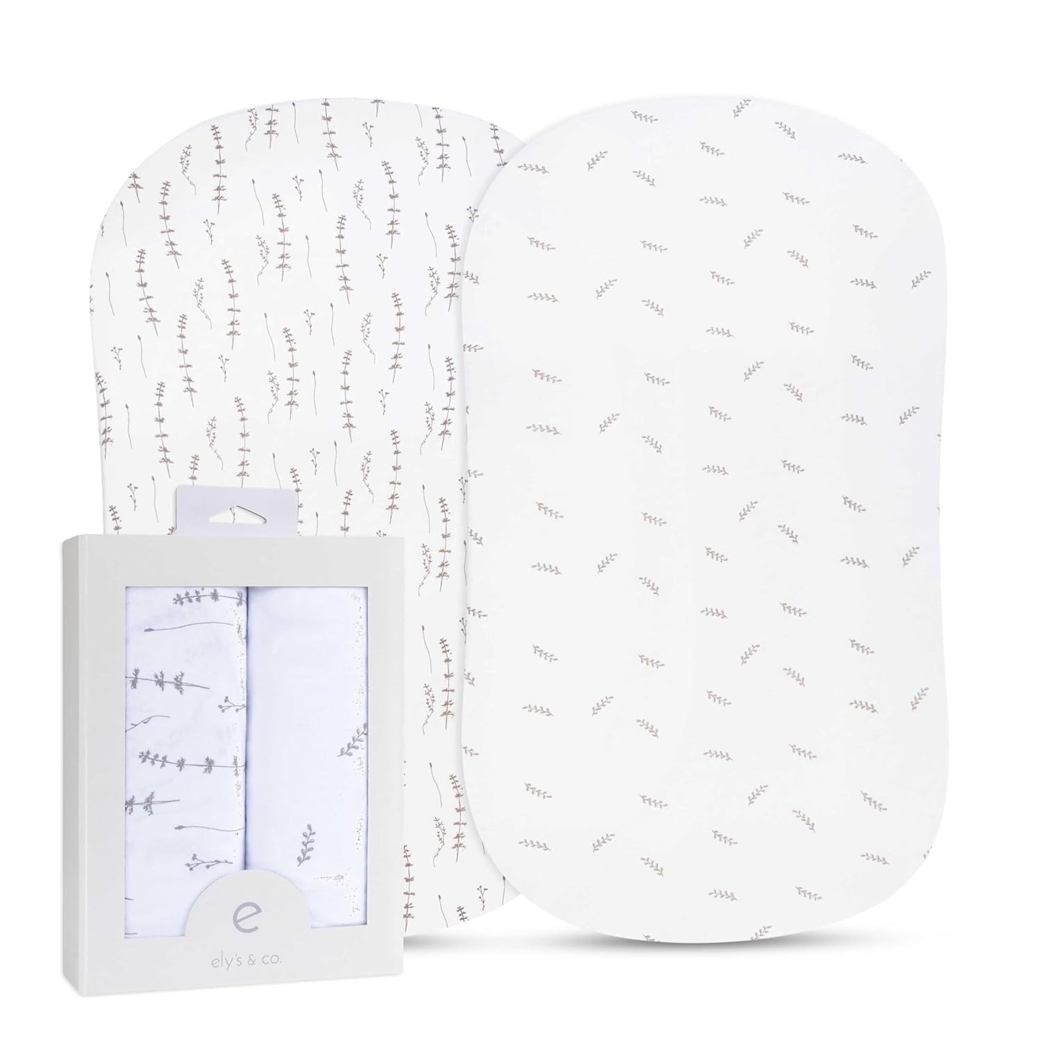 Elys Co Bassinet Sheets Set 2 Pack Forest Grey Floral