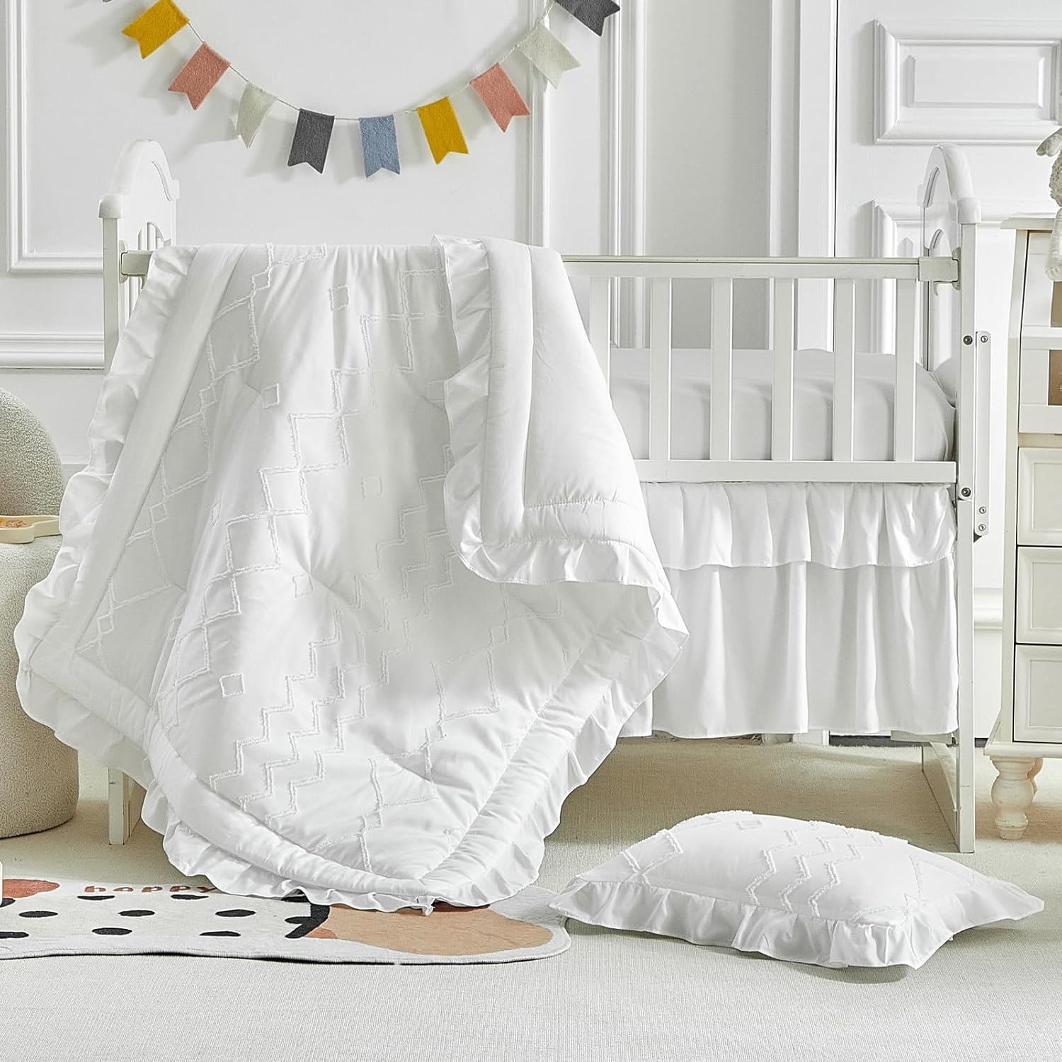 AIKASY Ruffled Shabby Crib Bedding Set for Girls 1