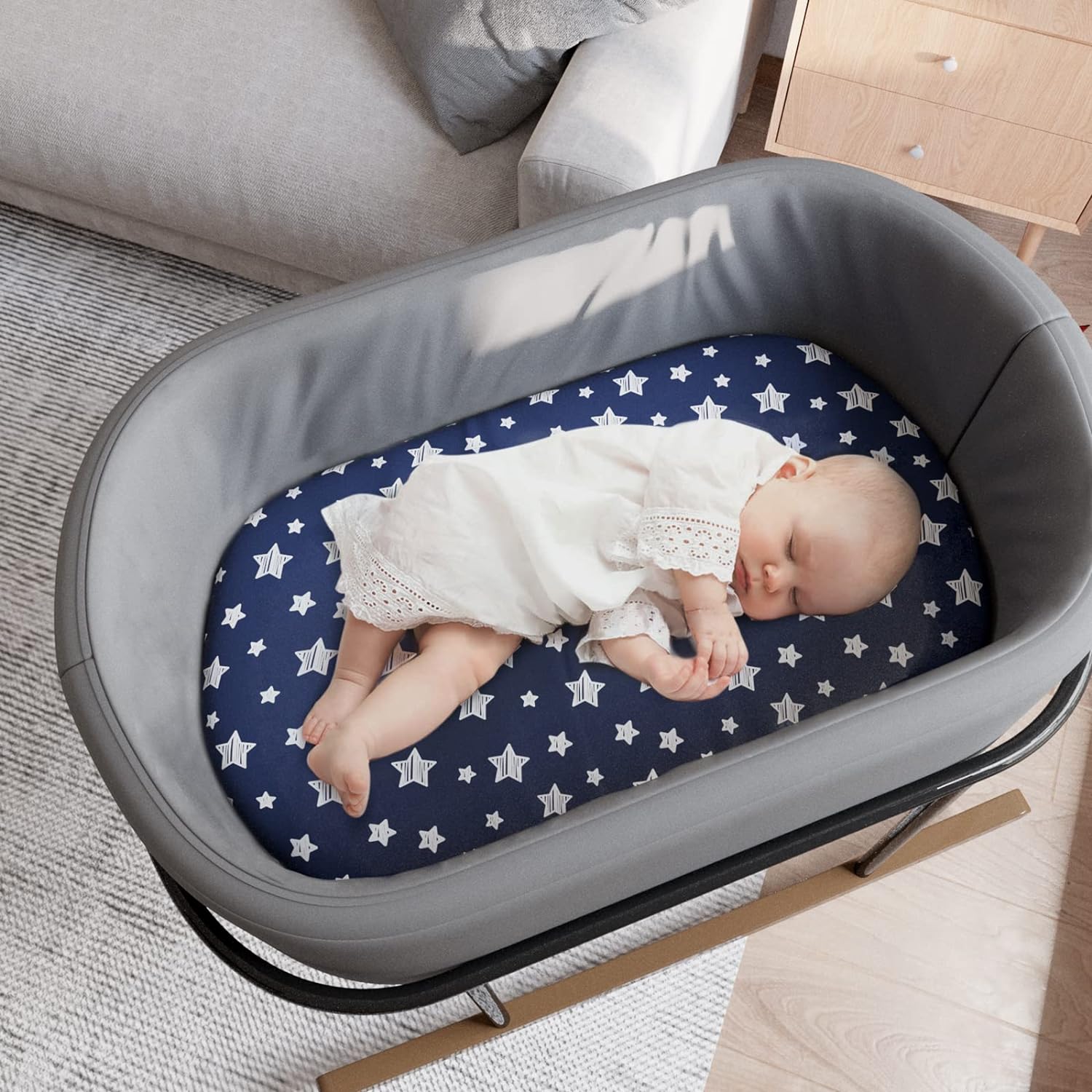 Moonsea Bassinet Sheets 4 Pack Set Bamboo Viscose Waterproof Protector