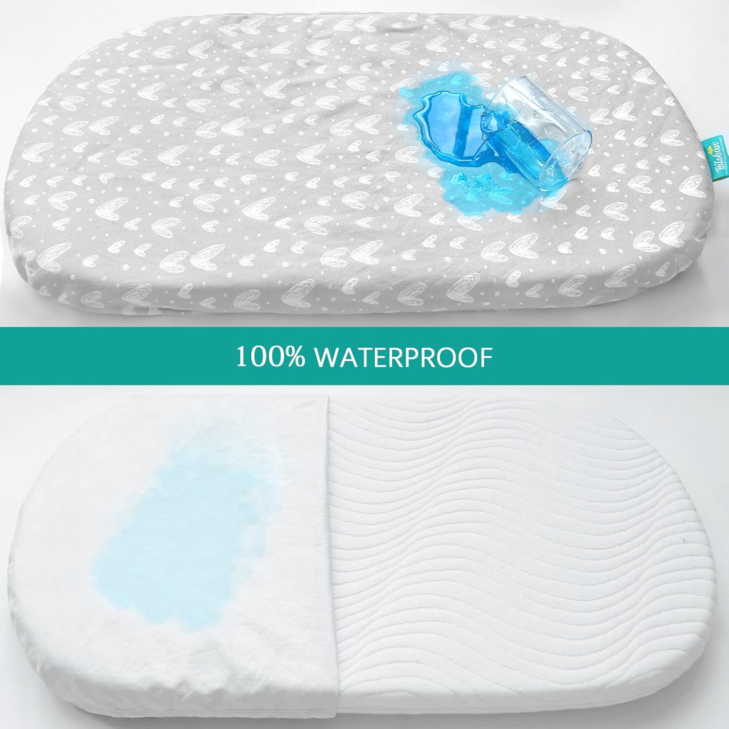 Biloban Bassinet Sheets 2 Pack White Grey Star Print