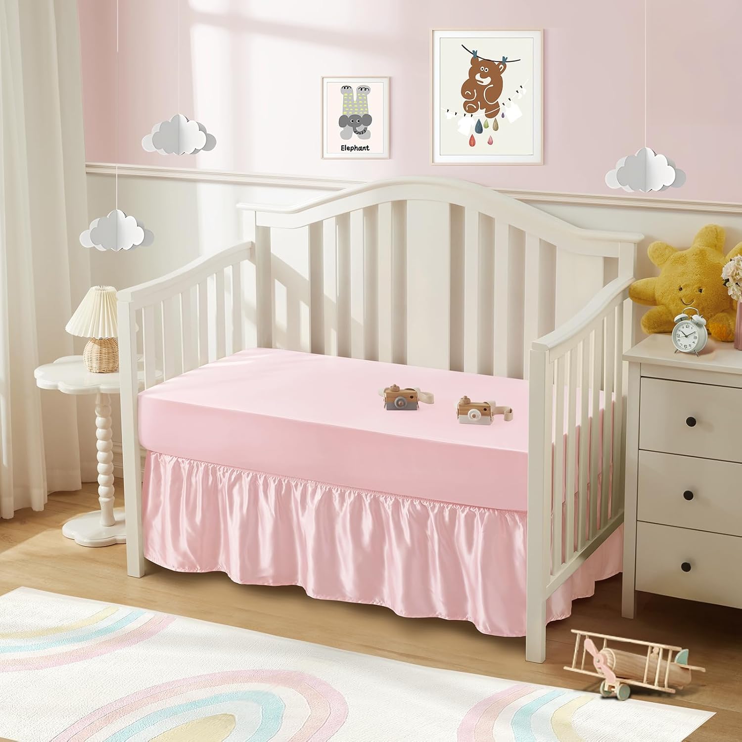 SiinvdaBZX 2-Piece Satin Crib Set - Pink