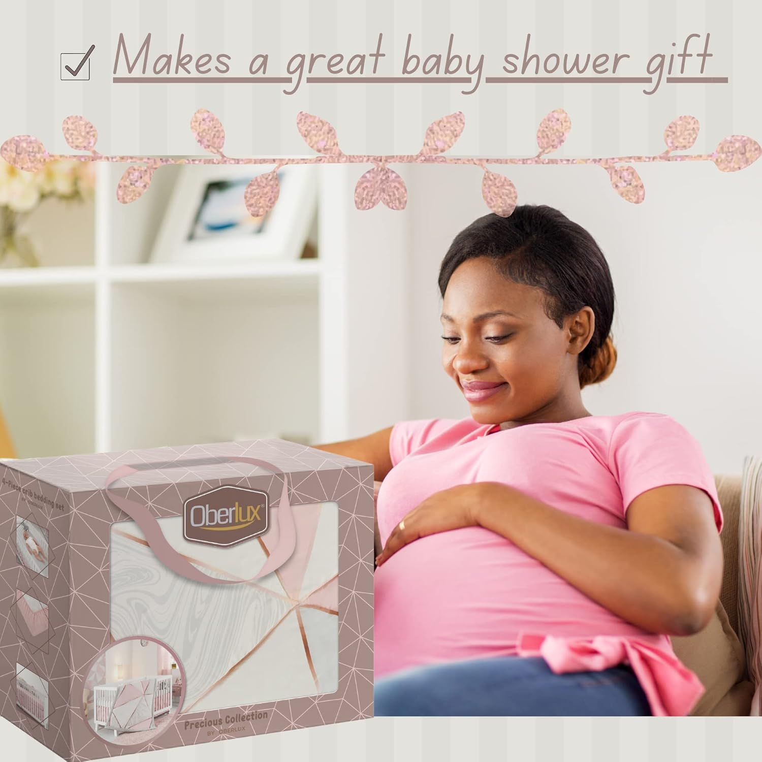 OBERLUX Crib Bedding Set for Girls - 4 Piece
