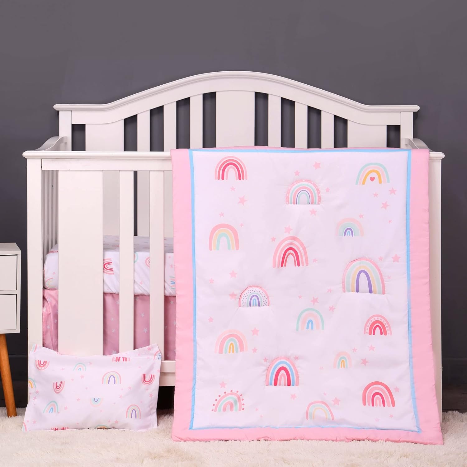 Rainbows Crib Bedding Set for Boys Girls - 4 Piece