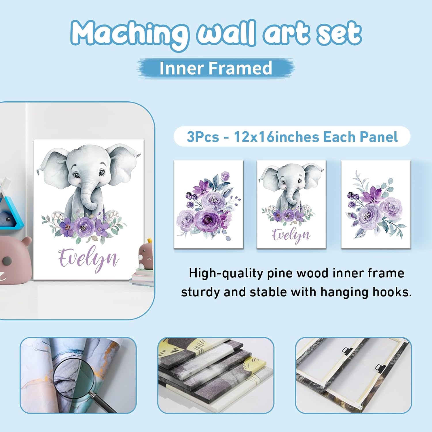 Dyoart Personalized Baby Bedding Set with Elephants