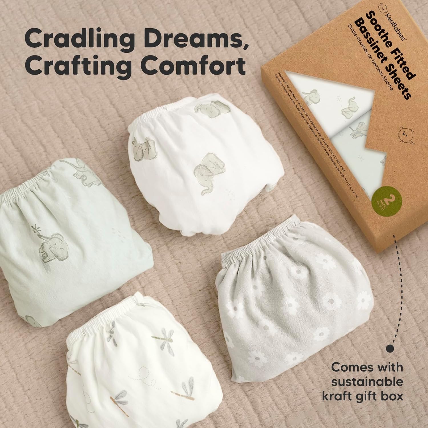 KeaBabies 2-Pack Organic Cotton Bassinet Sheets for Girls and Boys
