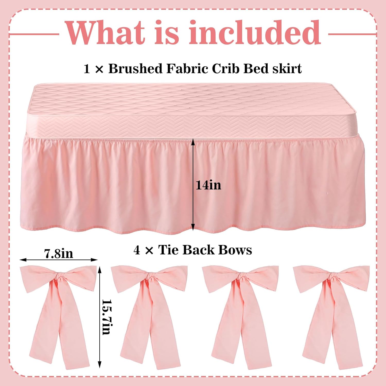 Pink Crib Skirt with 4 Large Cot Bow Baby Bed Skirt