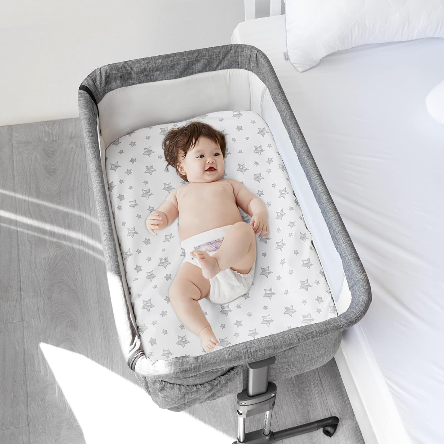 Moonsea Waterproof Bassinet Sheets 2 Pack Grey White