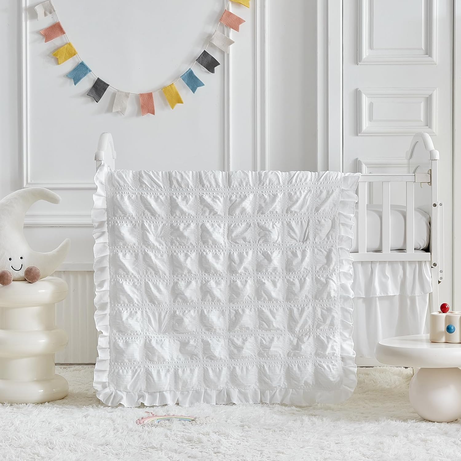 UOZZI BEDDING Ruffled Crib Bedding Set - White