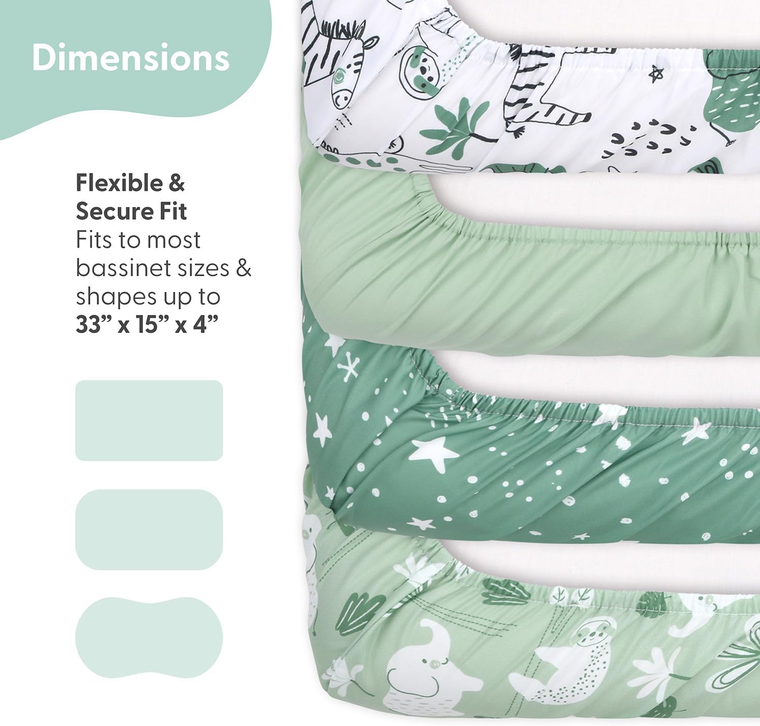 The Peanutshell Green Safari Bassinet Sheets 4-Pack